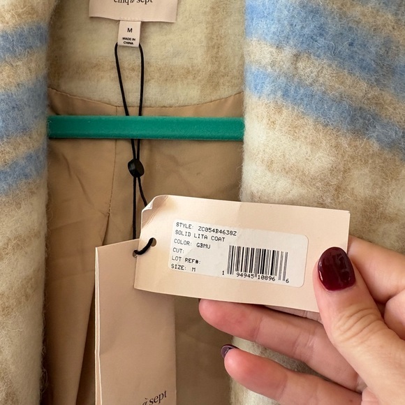 NWT- Cinq à Sept 'Lita' Wool-Blend Fringe-Trim Plaid Coat, Glacier Blue - Medium - Picture 4 of 9